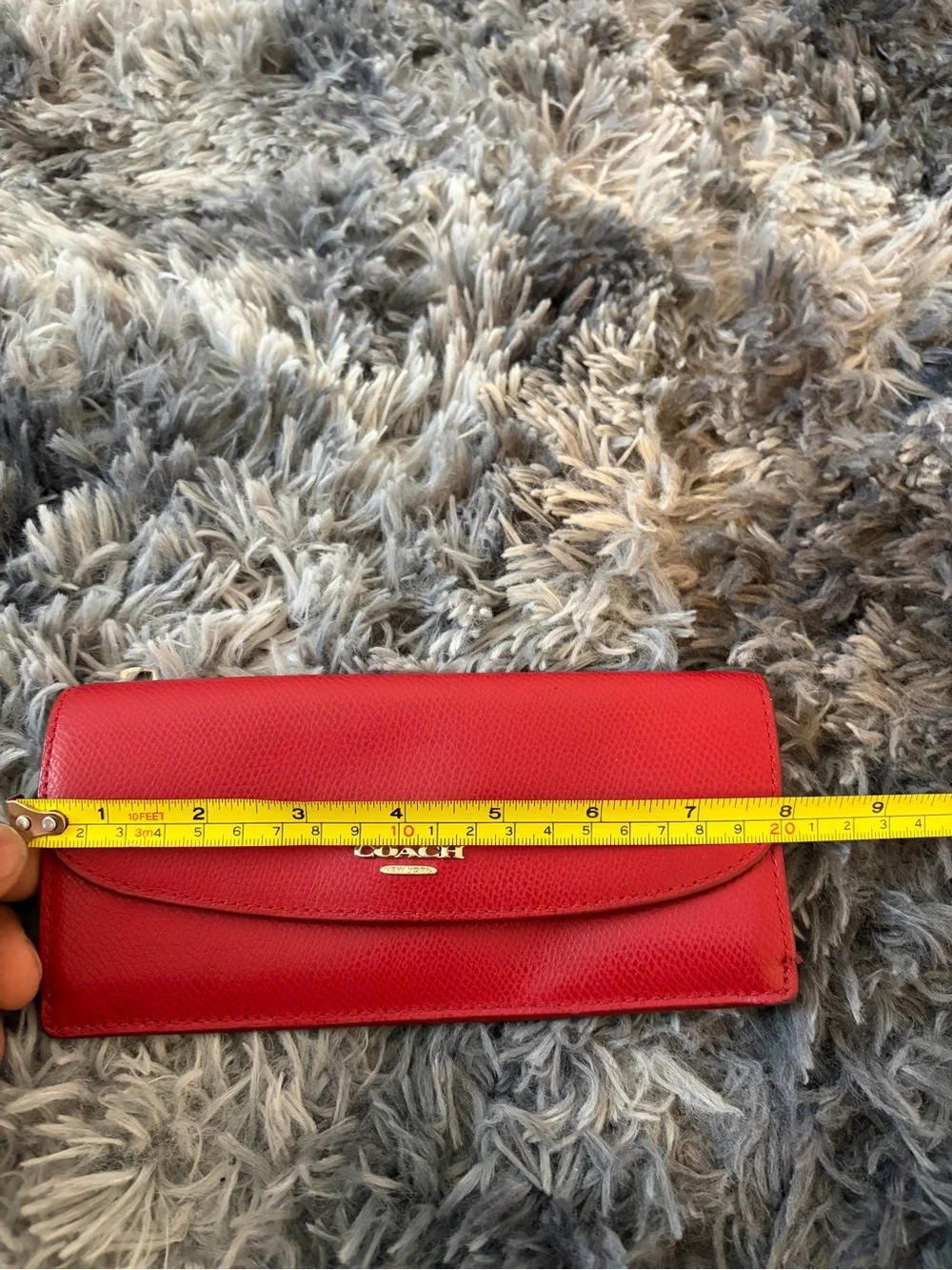 Coach Red Pebbled Leather Slim Envelope Wallet Signature C Inner Flap